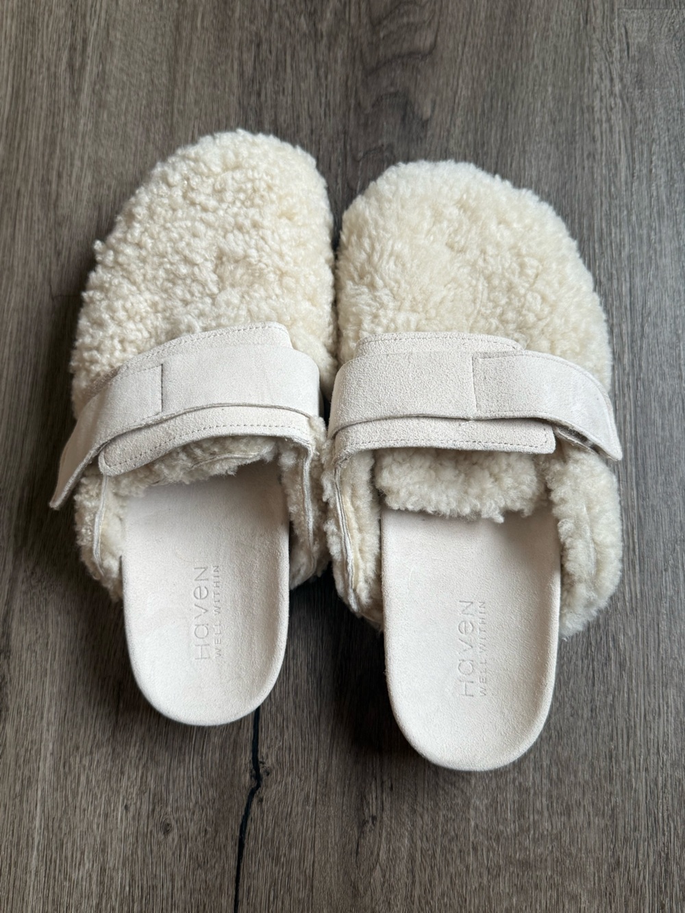 Haven Cozy Cream Faux-Shearling Slide with Adjustable Strap